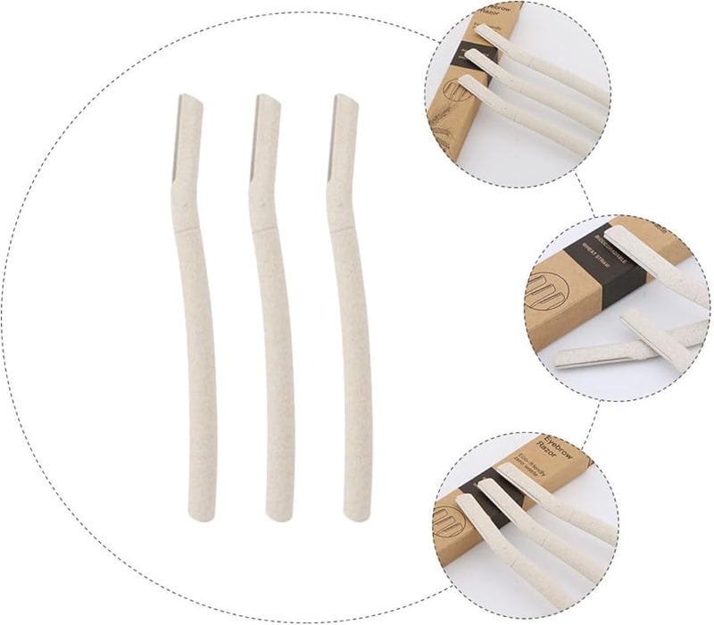 DECHOUS 3pcs Stainless Steel Eyebrow Razor Set with Wheat Straw Handle for Facial Hair Removal and Brow Shaping - Image 4